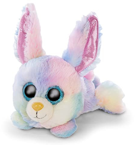 NICI Glubschis: Das Original – Glubschis Hase Rainbow Candy 15cm – Liegender Kuscheltier Hase mit großen Augen – Flauschiges Plüschtier mit großen Glitzeraugen – Schmusetier für Kuscheltierliebhaber