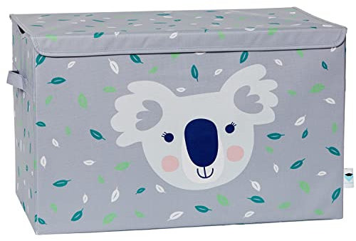 LOVE IT STORE IT Aufbewahrungsbox mit Deckel groß - Spielzeugtruhe aus Stoff - Verstärkt mit Holz - Robust und stabil - Grau mit Koala - 62x38x39 cm
