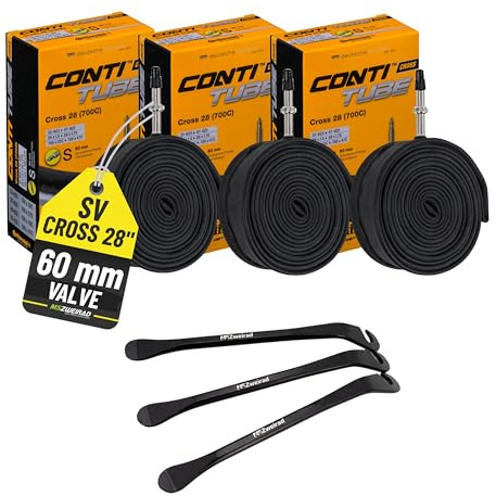 3er Set Continental Schlauch Cross SV60 28 Zoll 32/47-622 mit 3 MSZweirad Reifenheber