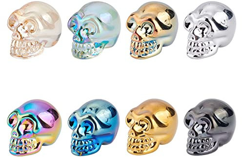 nbeads 8 Stück Mini Glas Halloween Schädel, 18.5x21.5 mm 8 Farben kleine Glas Skelett Statue Sortierte Kristallschädel Skulptur Schädel Perlen Charme Deko Für Zuhause Tisch Party Display Ornamente