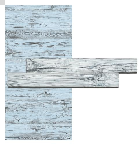 iWerk® Echtholz Wandpaneele blau-grau | Selbstklebende Holzpaneele | Helle Wandverkleidung für Küche, Garderobe & Wohnzimmer | Design „Gletscher“ – 78 × 10 × 0,5 cm