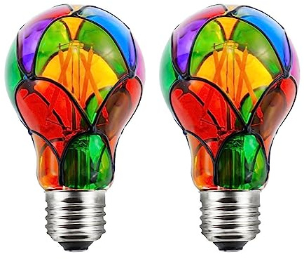 Greeogin Dimmable Stained Glass LED Light Bulb Led Color Bulb,E26 Base 4 Watts A19/A60 LED Light Bulbs,for Party Light,Festive Atmosphere,Home Lighting,Bedside Lamp,2 Pack