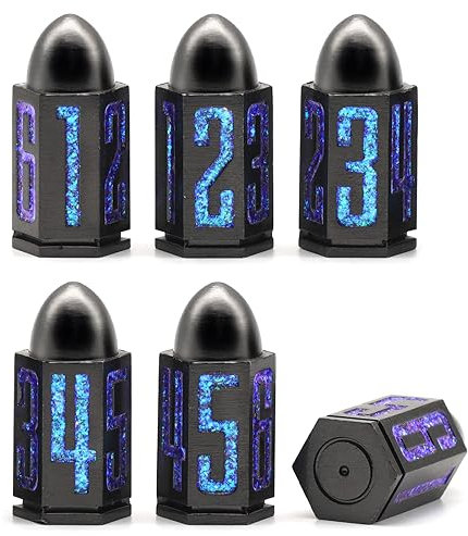 Bullet Metall Würfel Set, D6 DND Würfel 6pcs, ZHOORQI Blutfleck Polyedrische Würfel für D and D Dungeons and Dragons Zubehör Geschenk(Bullet - Glitter Blue)