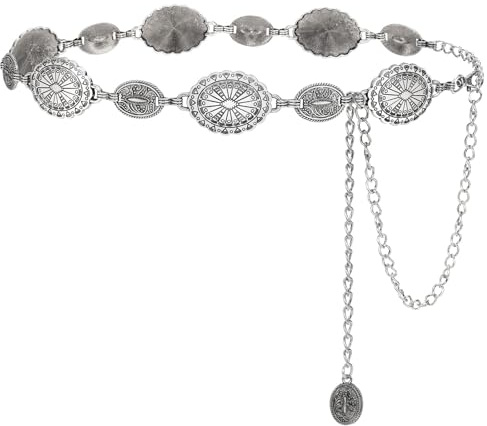 LEACOOLKEY Women Western Boho Chain Belt Country Concho Cowgirl Turquoise Chain Belt