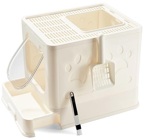 Vealind Caja de arena para gatos con tapa para gatos pequeños y medianos, entrada superior para gatos en crecimiento, tipo cajón con bandeja de arena para gatitos de puerta delantera