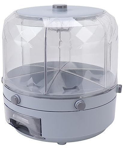 Rotating Rice Dispenser 6 Grid Rotating Dry Food Container Food Grade Materials 13.2 Lb Capacity Output Clear Body (Grey)