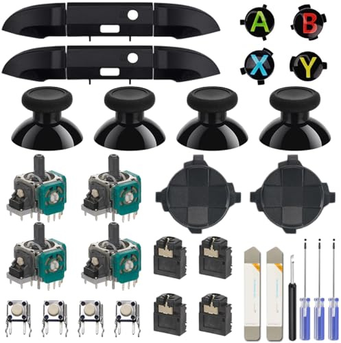 ZHUROUPU 30 In 1 Replacement Game Controller Kit for Xbox Series S/X Controller, with Thumbsticks/3D Analog Joysticks/Lb RB Bumper/Dpad/Abxy Buttons/Headphone Jack/Replacement Parts (Multicolour Abxy)