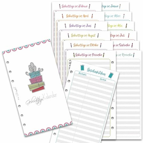 SinnWunder® Premium-Kalendereinlage - immerwährender Geburtstags-Kalender - im Spar-Set mit Listen für Geschenk-Ideen - Größe Personal
