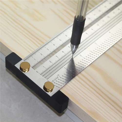 QeeHeng Ultra Precision Marking T Ruler Thickened T Square, High Quality Carpenter Gauge Scribing Line Imperial Ruler for Measuring Tool with Mechanical Pencil Set (8 Inch)