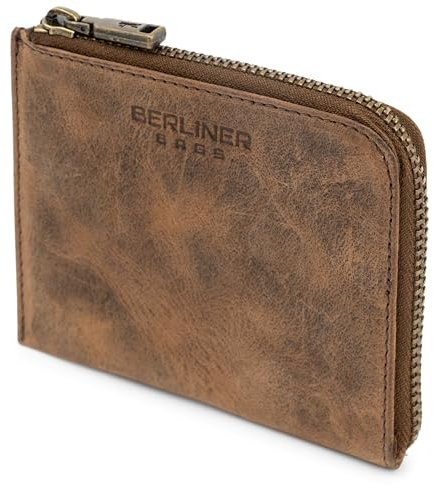 Berliner Bags Vintage Portemonnaie Mark, Mini Geldbeutel aus Leder, Münzbörse für Damen und Herren - Braun