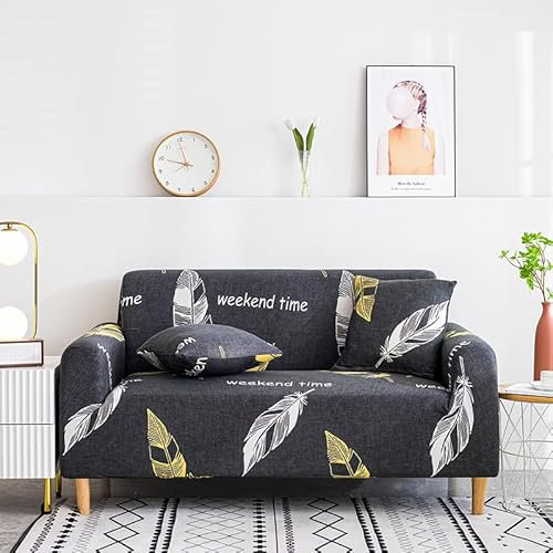 Sofaschoner Gelb Weiß Sofaüberwurf Spandex Sofaschoner rutschfest Couch Überwurf Waschbare Sofa Überzug Sofabezug mit Elastischen Riemen Sofabezug L Form Universelle 1 Sitzer