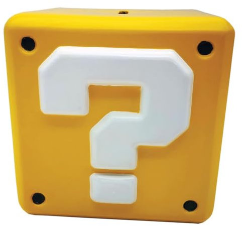 Super Mario Spardose (Fragezeichen-Block-Design), gelbe Mystery-Block-Münzbox, Super Mario Geschenk, H12,3 x B15 x L15 cm Sparschwein – offizielles Merchandise, Schwarz