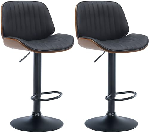 CLP Lot de 2 tabourets de Bar Nova I Revêtement Similicuir I Chaise de Bar réglable en Hauteur | Couleur Noyer/Noir
