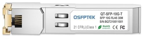 Newest QSFPTEK 10GBASE-T RJ45 SFP+ Modulo ricetrasmettitore in rame RJ45 fino a 30 m, 10G a RJ45 Copper Mini-GBIC per Cisco SFP-10G-T-S, Ubiquiti UF-RJ45-10G, Supermicro, altri interruttori