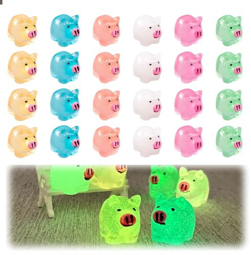 Mrltau 24 Pezzi Mini maiali Luminosi, Mini maialini in Resina Che brillano al Buio, Mini Animali, Figure in Miniatura Colorate per la Decorazione del Giardino della casa delle Bambole in Miniatura