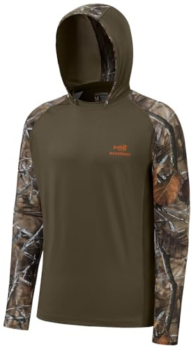 Bassdash Herren UPF 50 Sonnenschutz UV-Schutz Kapuzenpullover Funktion Hoodie Langarm Angeln Shirt Camo