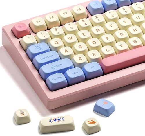 PBT keycaps,MOA Profile Cute Keycaps Pink Kawaii Anime Round Keycaps Set for Cherry Gateron MX Switches Mechanical Keyboards,Rainbow Candy