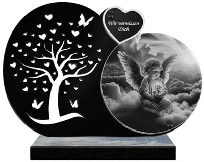 ETERNEL - Personalisierte Grabplatte Schmetterlingsbaum - Cherubin Foto und personalisierbarer Text, lasergravierte Grabplatte für Hommage, Friedhofsplatte, Grab, Beerdigungen
