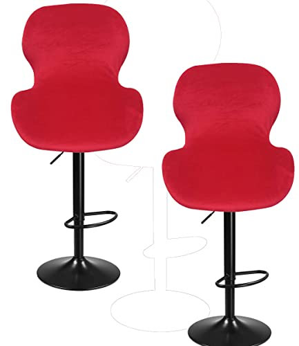 Barhocker-Bezug aus Samt, 2/4/6 Stück, gebogener Drehstuhl-Schonbezug mit Rückenlehne, Stretchschutz für kurze Rückenlehne, Esszimmer, Barstuhl, Rot