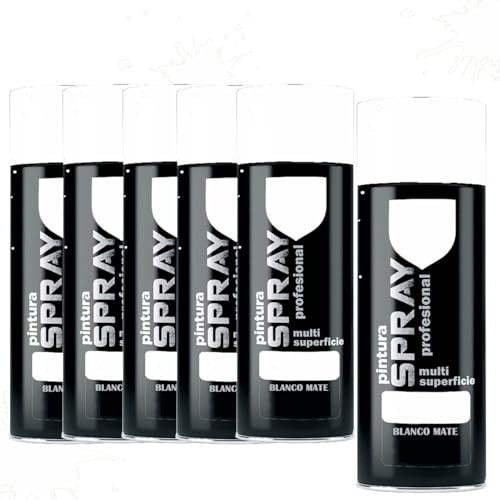MORE FREE Pintura Spray Blanco Mate de 400 ml Adecuado para las Superficies de Metal, Madera y Plástico Pack de 6 Unidad