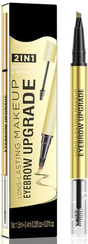 Lápiz Microblading - Lápiz de Cejas Impermeable 2-en-1 de Doble Extremo con Punta de 4 Uñas y Cepillo Preciso para Crear un Acabado Definido y Natural que Dura Todo el Día