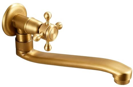 SXWYLZ Kaltwasserhahn Wandmontage Messing Kreuzgriff Spülbecken Einhebel Wand Wasserhahn Kaltwasser Schwenkbar Wandmontage