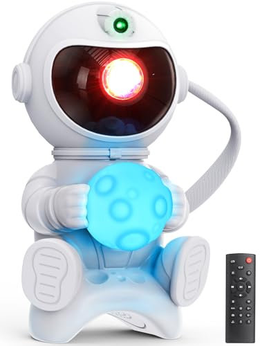 PKBD Haut-Parleur Bluetooth Intégré Astronaute Projecteur Ciel Étoile 8 Effets Nébuleuse LED Chambre Veilleuse Lampe Enfant Décoration Galaxie Projection Plafond Ambiant Lumineux- Lune