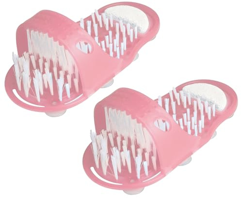 Bagno Foot Cleaner,Tianher 2 Pezzi Spazzola Lavapiedi da Doccia Piede Suola Massaggio Strumento Detergente con Ventosa Pantofola Massaggiatore (Rosa)