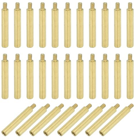 PATIKIL M2 x 17+3 mm männlich weiblich Messing Sechskant-Abstandshalter, 30 Stück für FPV Drohne Quadcopter PCB Motherboard Stahlschraube Muttersatz Computer & Leiterplatte, Gold
