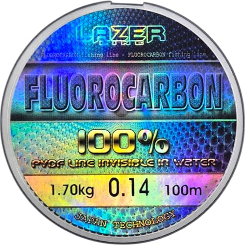 LAZER LINE Fluorocarbon Angelschnur 100m DIA0,14mm Test 1,7kg - Transparent | Vorfachschnur für Hecht Zander Barsch Forelle Karpfen - Fluorocarbon Vorfach - Raubfish Angeln Schnur – Flourocarbonschnur