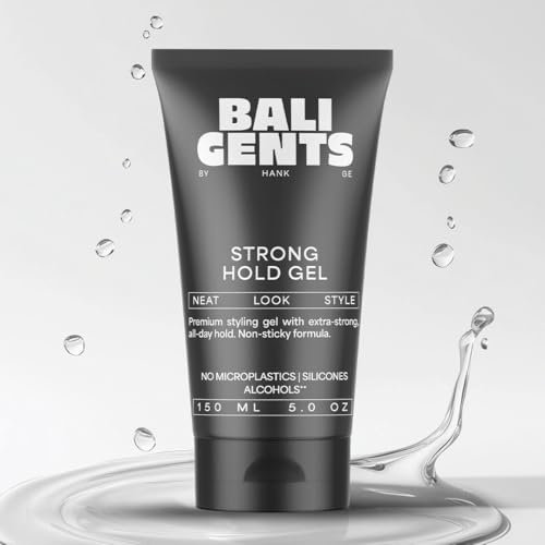 BALI GENTS Strong Hold Gel coiffant pour homme, avec tenue extra forte et brillance naturelle, non collant, végétalien, 150 ml