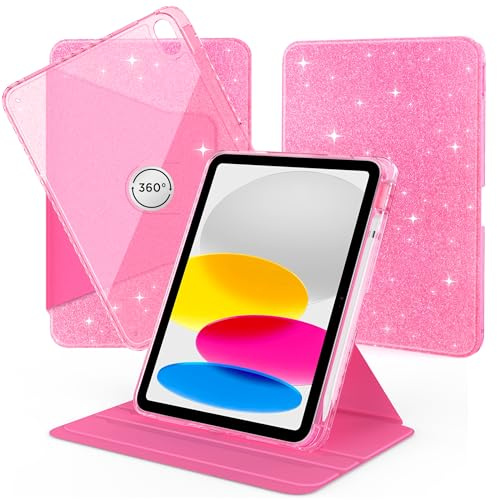 CACOE Roterande fodral för iPad (A16) 11/10 generation 2025 2022 | 360 graders vridbart skyddshölje, akryl, transparent stötsäker gräns, Barbie rosa glitter
