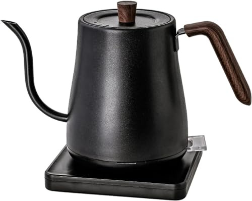 Bouilloire électrique à col de cygne pour verser le café - En acier inoxydable - Chauffage rapide - Anti-fuite - Arrêt automatique - Poignée en bois noir - Parfaite pour le thé et l'infusion