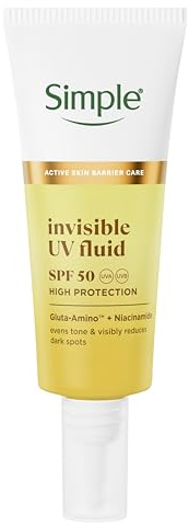 Simple Invisible UV Fluid SPF 50 UVA/UVB high sun protection evens skin tone and visibly reduces dark spots 40 ml