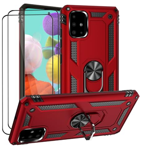 LEVIOSA Kompatibel mit Samsung Galaxy A51 Hülle mit 2 Schutzfolie, Panzerhülle mit 360° Metall Ring Ständer, Stoßfeste Handyhülle aus TPU & PC, Kameraschutz, Magnetische Halterung für Galaxy A51