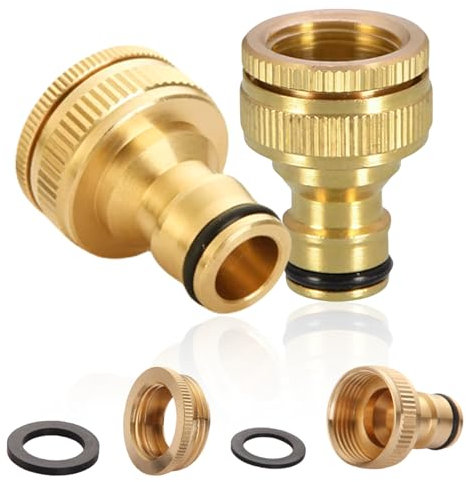 2 Stück Wasserhahn Adapter,Wasseranschluss Adapter,Gartenschlauch Wasserhahn Wasserschlauch,Schlauchanschluss Messing für 3/4 Zoll auf 1/2 Zoll Gardena,Schlauch Adapterwasserhahn
