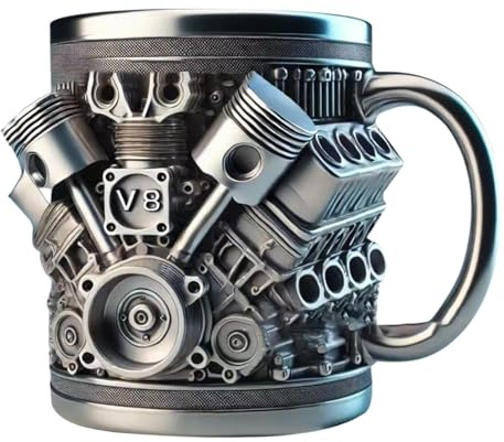 Bkljkf Edelstahl Kaffeebecher,Kreatives Motordesign Trinkbecher - Spülmaschinenfeste Kaffee- und Teebecher für Reise, Workshop, Zuhause & Pendeln