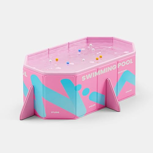 Azul/Rosa No Hinchable Gran Piscina Familiar Rectangular Plegable Piscina Exterior con 2 desagües Fácil de Instalar for Adultos, niños y Perros(Pink,1.6m/5ft)
