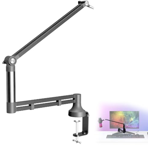 Microphone Arm, Adjustable Microphone Stand for Podcast, Microphone Boom Arm Microphone Stand with Phone Holder for Streaming Recording Mic Boom Arm