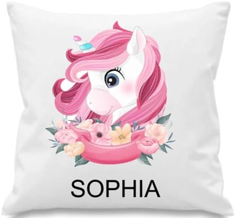 Personalised Unicorn Cushion Cover 40 x 40 cm, Custom Name Rainbow Pillowcase, Magical Birthday for Girls and Children, Cover Only