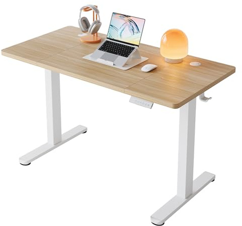 HUANUO Höhenverstellbarer Schreibtisch mit USB-Ladeanschluss 120 x 60 cm, 4 Speicherhöheneinstellungen, Elektrischer Schreibtisch für Home Office & Computer-Arbeitsplatz