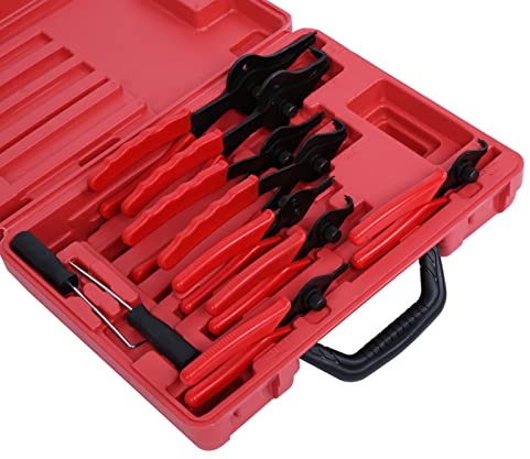 ERYUE 11 Pcs Universal Mechanics Internal External Snap Ring Plier Tool Set Circlip Pliers New, Snap Ring Retainers, Reversible Joints, Insulated Handles with Blow Mold Carry Case,