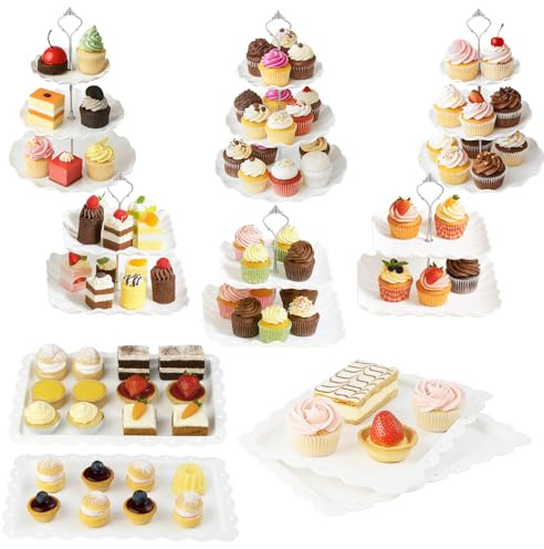 10 Pcs Cake Stand Set with 3x 2-Tier Cake Stands + 3x 3-Tier Cake Stands + 4X Appetizer Trays Cupcake Stand for Wedding Baby Shower Tea Party (10pcs silver)