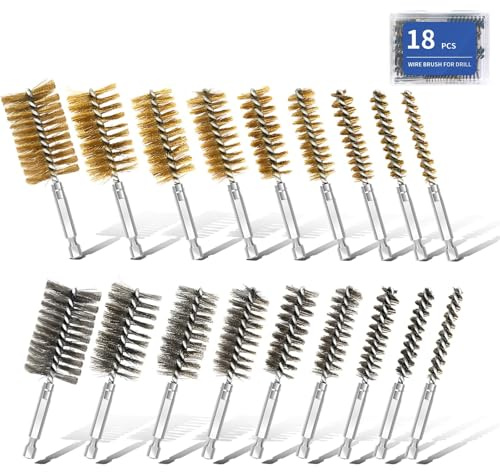 18Pcs Bore Brush for Drill,Stainless Steel Wire Wire Brush Drill Attachments with 1/4 Hex Shank for Cleaning Rust Engine Pipe Metal