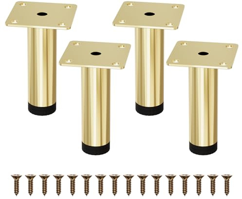 Mimhooy 10cm Adjustable Gold Furniture Legs Set of 4 for Cabinet Dresser DIY Shelf