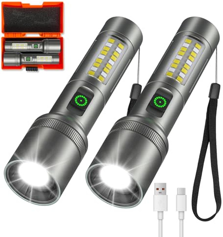 ErayLife Linternas LED con Zoom, 2 unidades, 6 Modos, Recargable, 2000 LM | Mini EDC, autonomía de 12 horas, IPX4, aluminio, ideal para acampada, senderismo y situaciones de emergencia