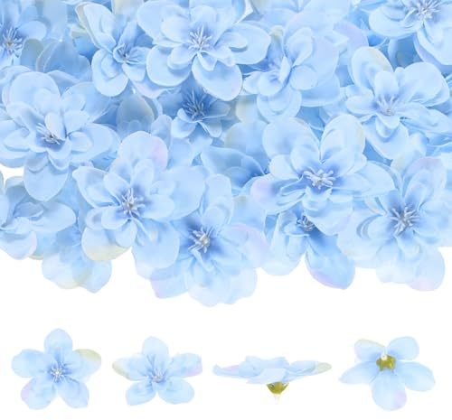 M METERXITY Artificial Flower Heads (2 Inch, Blue) 100 PCS - Delphinium Silk Fake Flowers & Faux Floral Bulk, Apply to DIY Crafts/Wedding/Party/Decor/Home