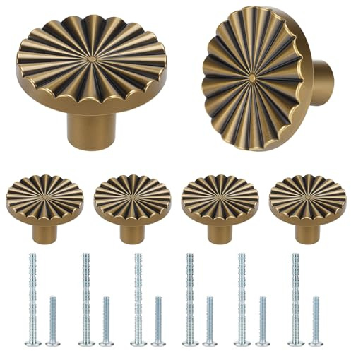 6Stück Vintage Bronzene Geriebenes Schrankknöpfen, Antike Europäische Geschnitzte Möbelknöpfe, Retro-Rundschubladenknöpfe mit Schrauben, Schrankgriffe für Schrank, Schubladen, Kleiderschrank, Kommode