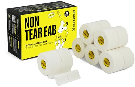 6 Rolls SPORTTAPE Non-Tear Elastic Adhesive Bandage, 7.5cm x 4.5m Strapping | EAB Fabric Strapping Tape, Rugby Lifting & Strapping, Extra Strong Sports Tape for Knee, Non-Tear Centreline, Cloth EAB
