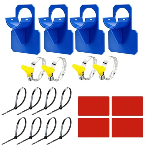 Lot de 4 supports de tuyau de piscine, accessoires de piscine, avec colliers de serrage et serre-câbles, convient pour tuyau de piscine d'un diamètre de 30 à 37 mm, bleu